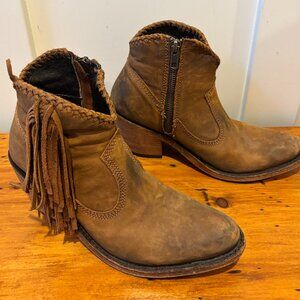 Leather Fringe Cow Girl Boots Booties Size 6.5 Liberty Black Brand